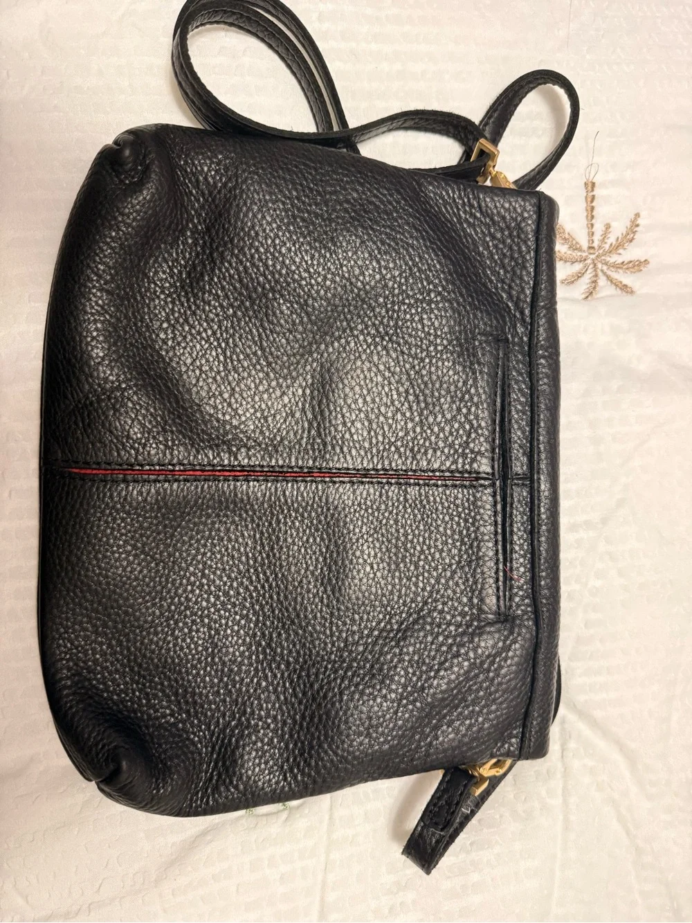 Hammitt Black Leather Crossbody with Gold Hardware and Red Zip Accent
